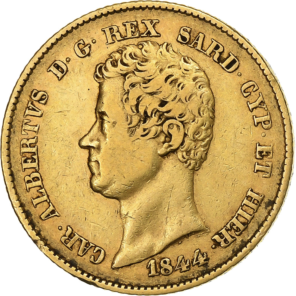 DEPARTAMENTY WŁOSKIE, SARDINIA, Carlo Alberto, 20 Lire, 1844, Torino, Złoto