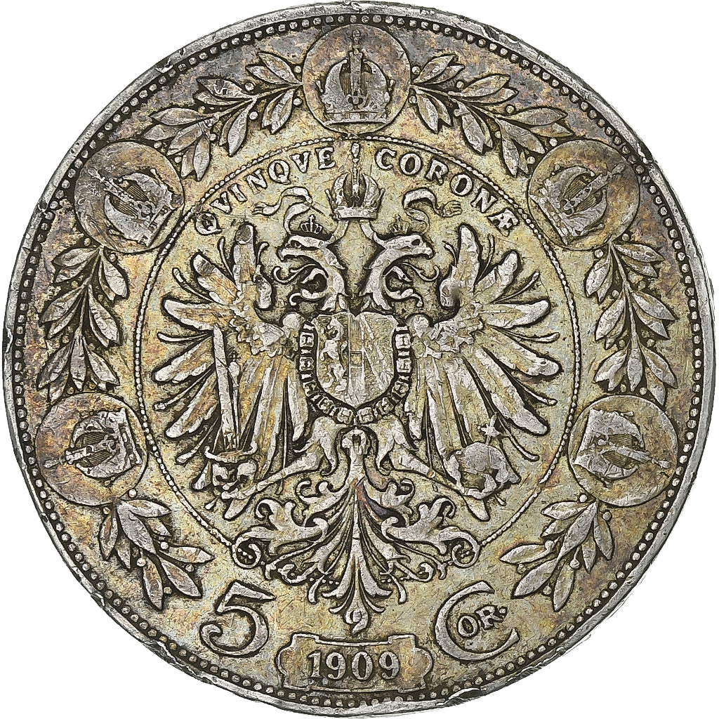 Moeda, Áustria, Franz Joseph I, 5 Corona, 1909, EF(40-45), Prata, KM:2814