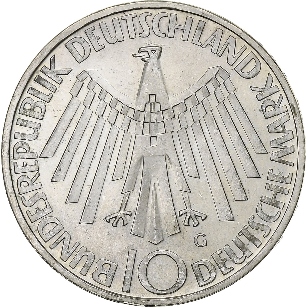 GERMANIA - REPUBBLICA FEDERALE, 10 Mark, 1972, Karlsruhe, Argento, SPL, KM:130