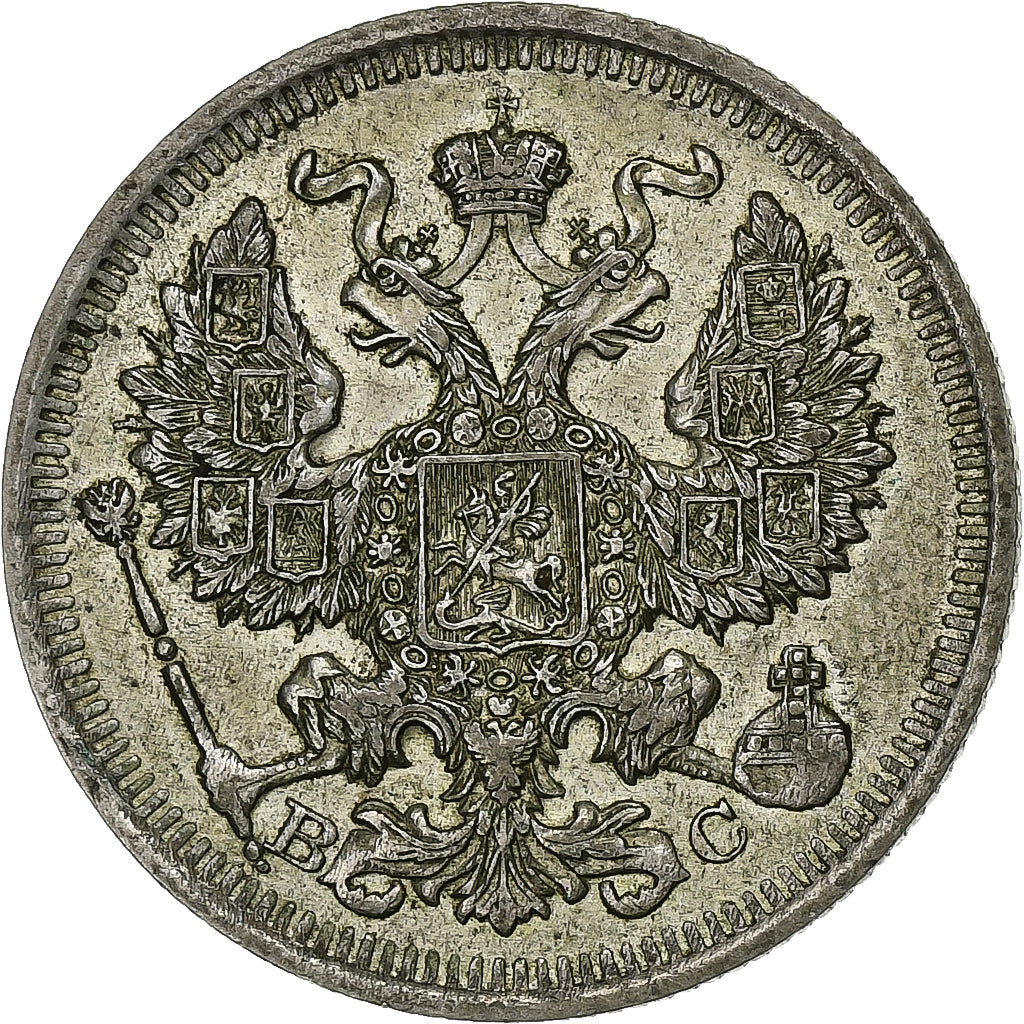Rusia, Nicholas II, 20 Kopeks, 1913, St. Petersburg, MBC+, Plata, KM:22a.1