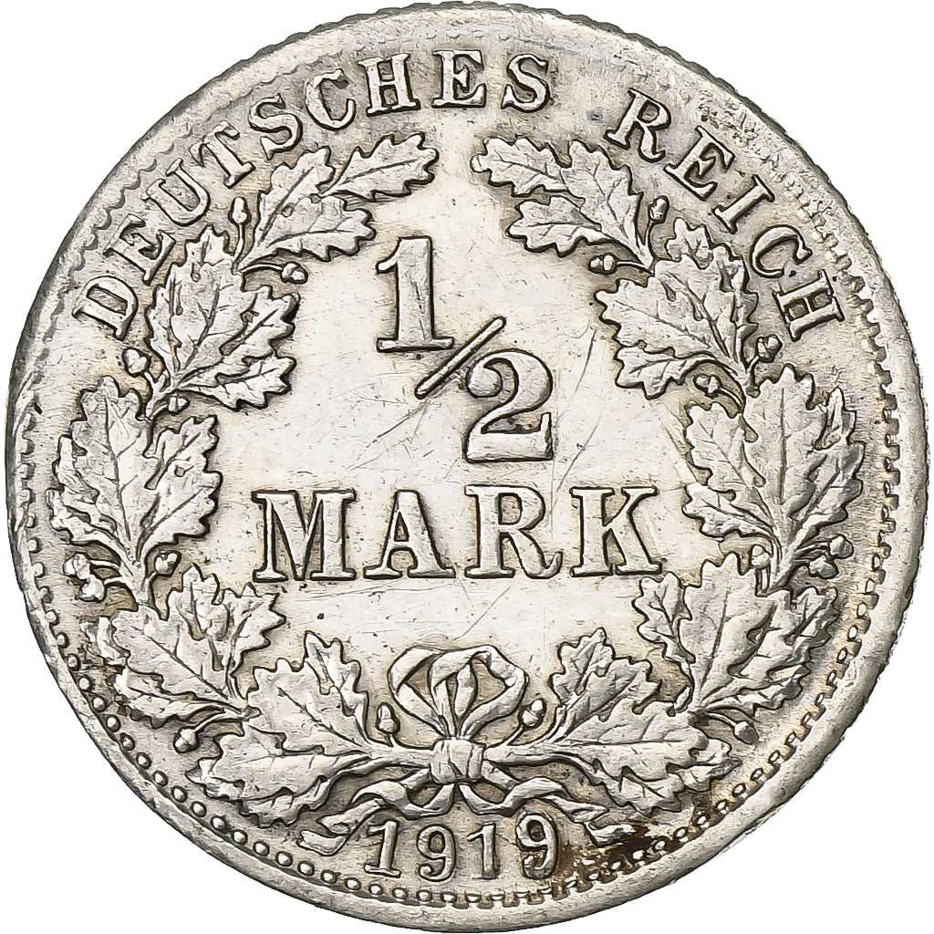Empire allemand, 1/2 Mark, 1919, Munich, Argent, TTB+, KM:17