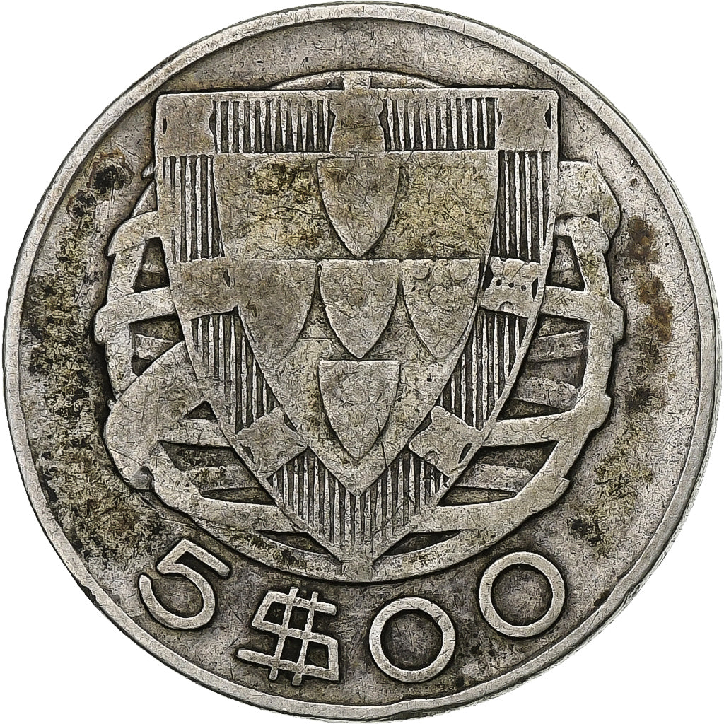 Moeda, Portugal, 5 Escudos, 1946, VF(30-35), Prata, KM:581