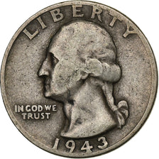 États-Unis, Quarter, Washington Quarter, 1943, U.S. Mint, Argent, TB+, KM:164