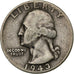 Estados Unidos, Quarter, Washington Quarter, 1943, U.S. Mint, Plata, BC+, KM:164