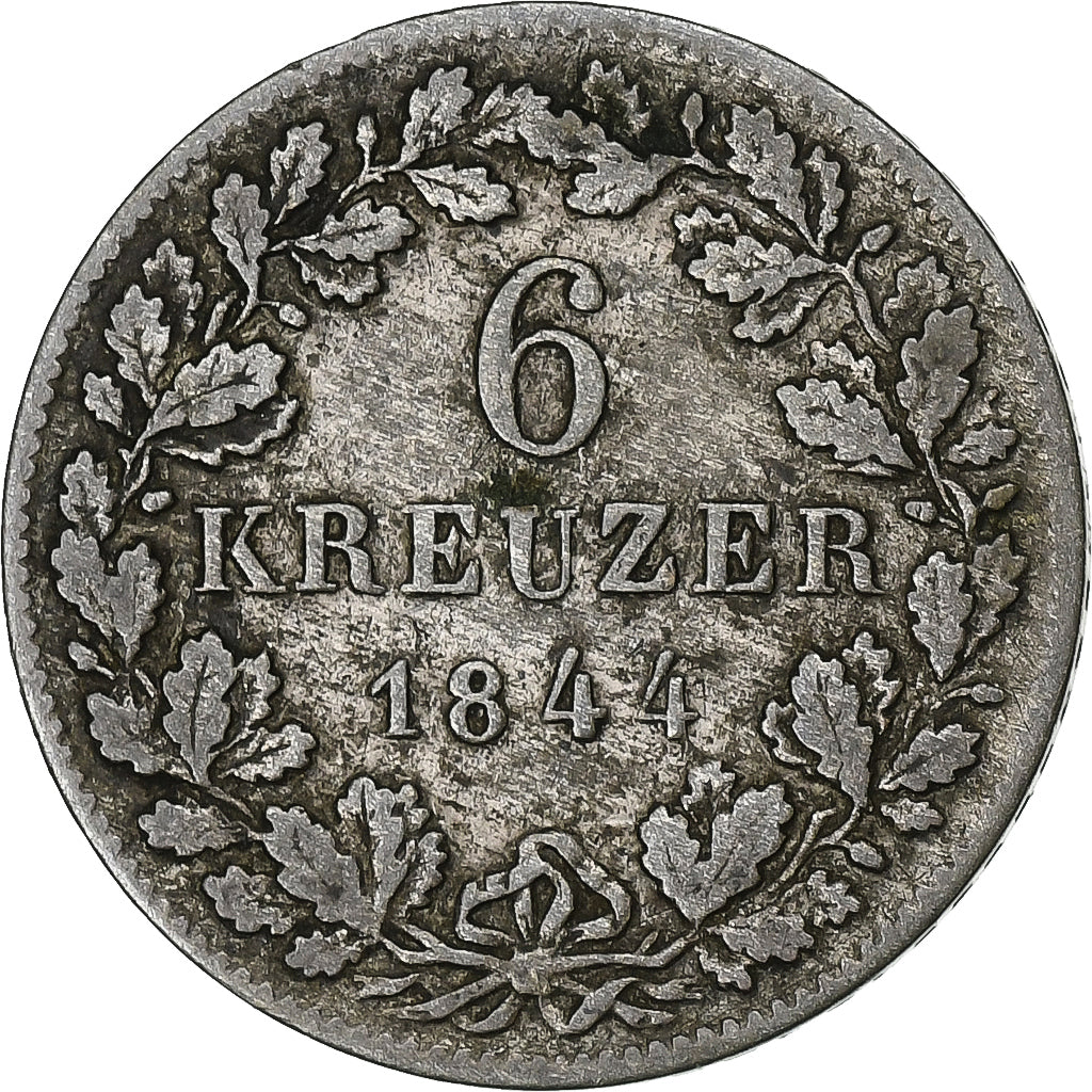 Duitse staten, WURTTEMBERG, Wilhelm I, 6 Kreuzer, 1844, Zilver, ZF, KM:592