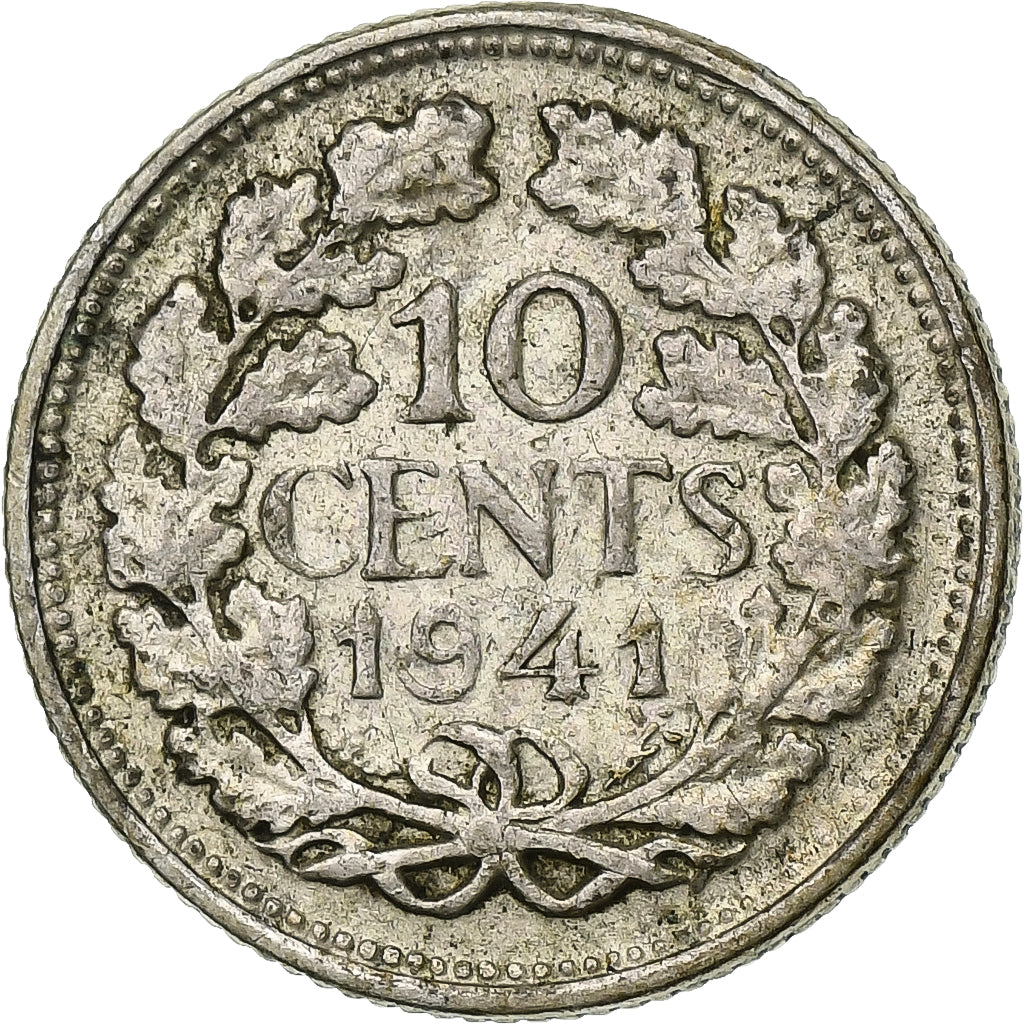 Países Bajos, 10 Cents, 1941, Plata, BC+