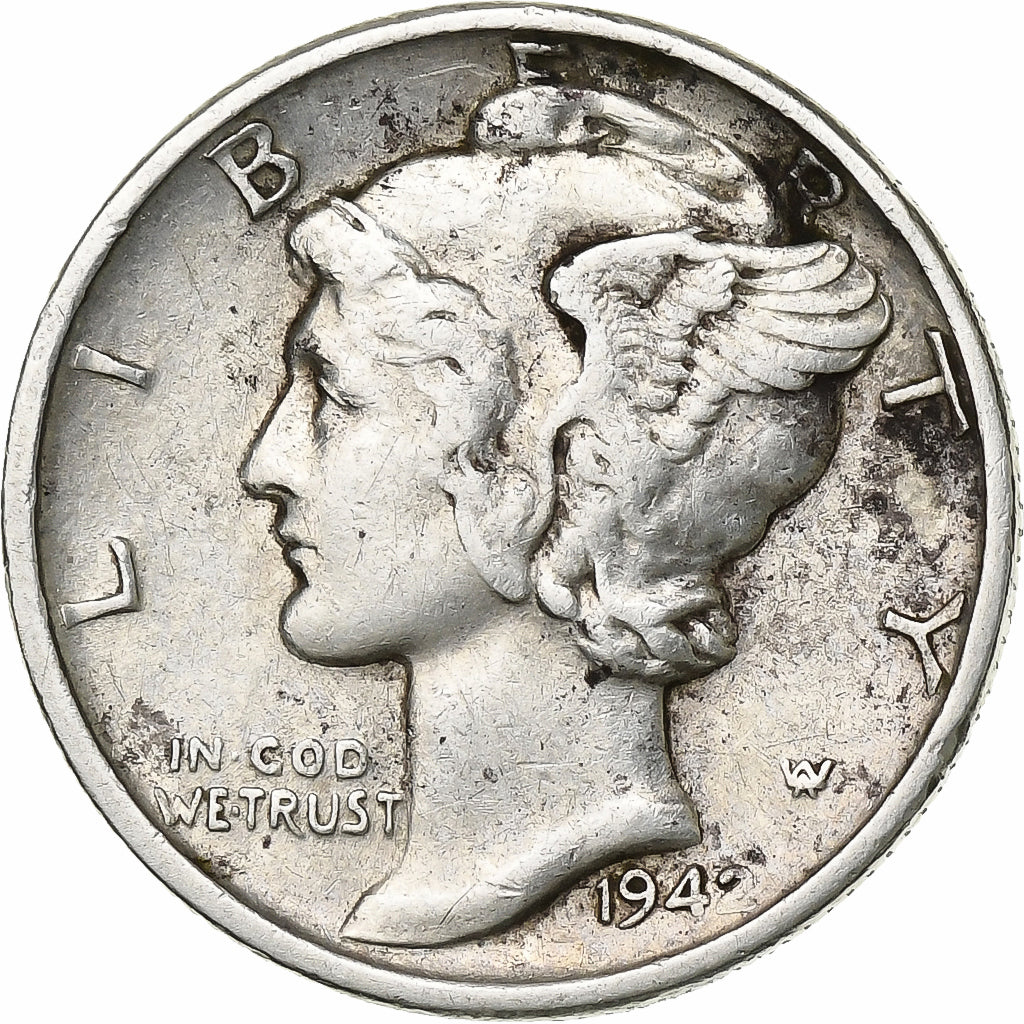 Vereinigte Staaten, Dime, Mercury Dime, 1942, U.S. Mint, Silber, S+, KM:140