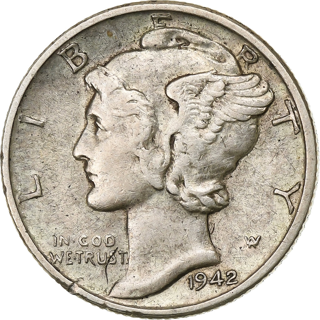 Coin, United States, Mercury Dime, Dime, 1942, U.S. Mint, Philadelphia