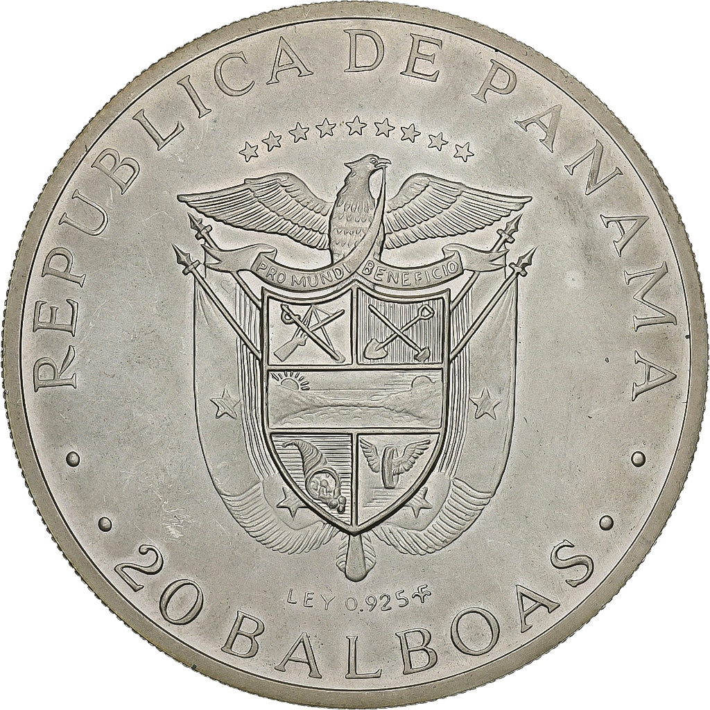 Coin, Panama, 20 Balboas, 1974, U.S. Mint, AU(50-53), Silver, KM:31