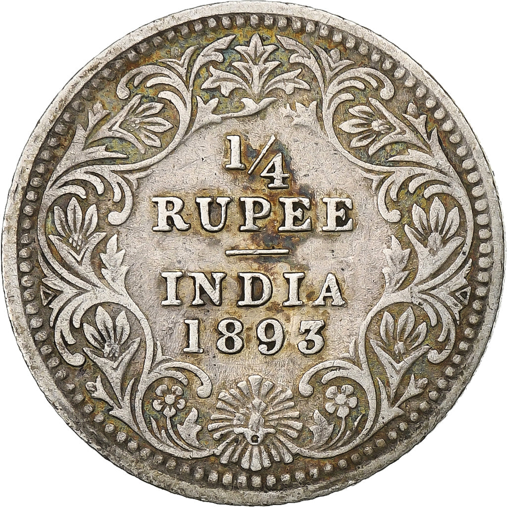 British India, Victoria, 1/4 Rupee, 1893, Silver, EF(40-45), KM:490