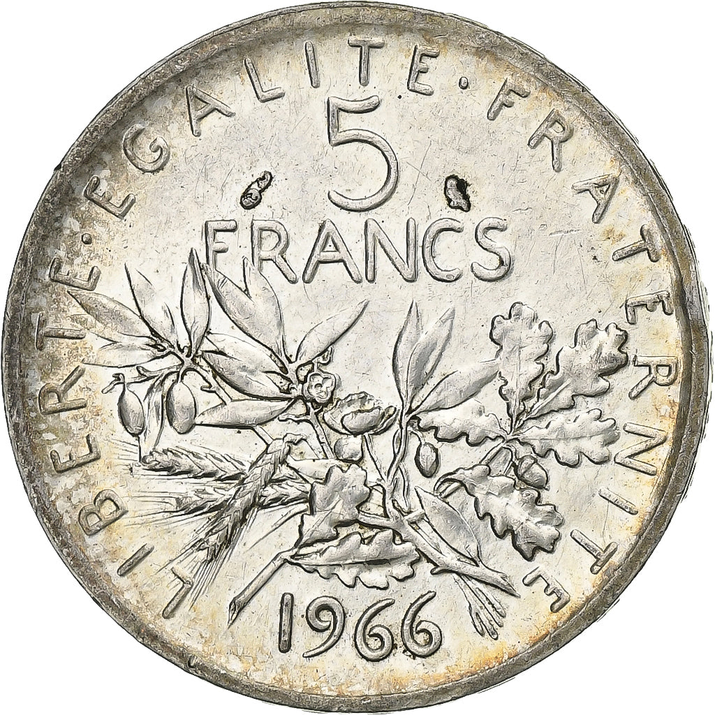 Moneta, Francja, Semeuse, 5 Francs, 1966, AU(50-53), Srebro, KM:926, Gadoury:770