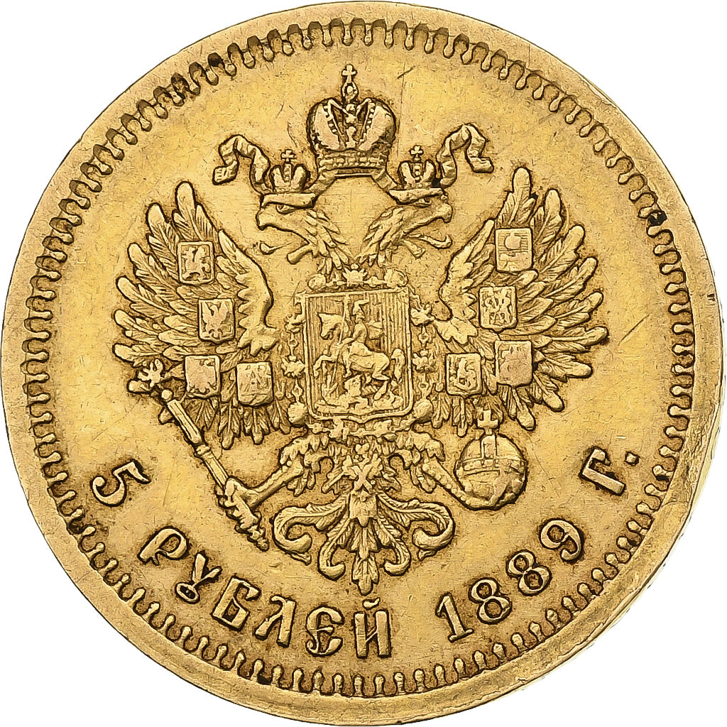 Russia, Alexander III, 5 Roubles, 1889, St. Petersburg, BB, Oro, KM:42