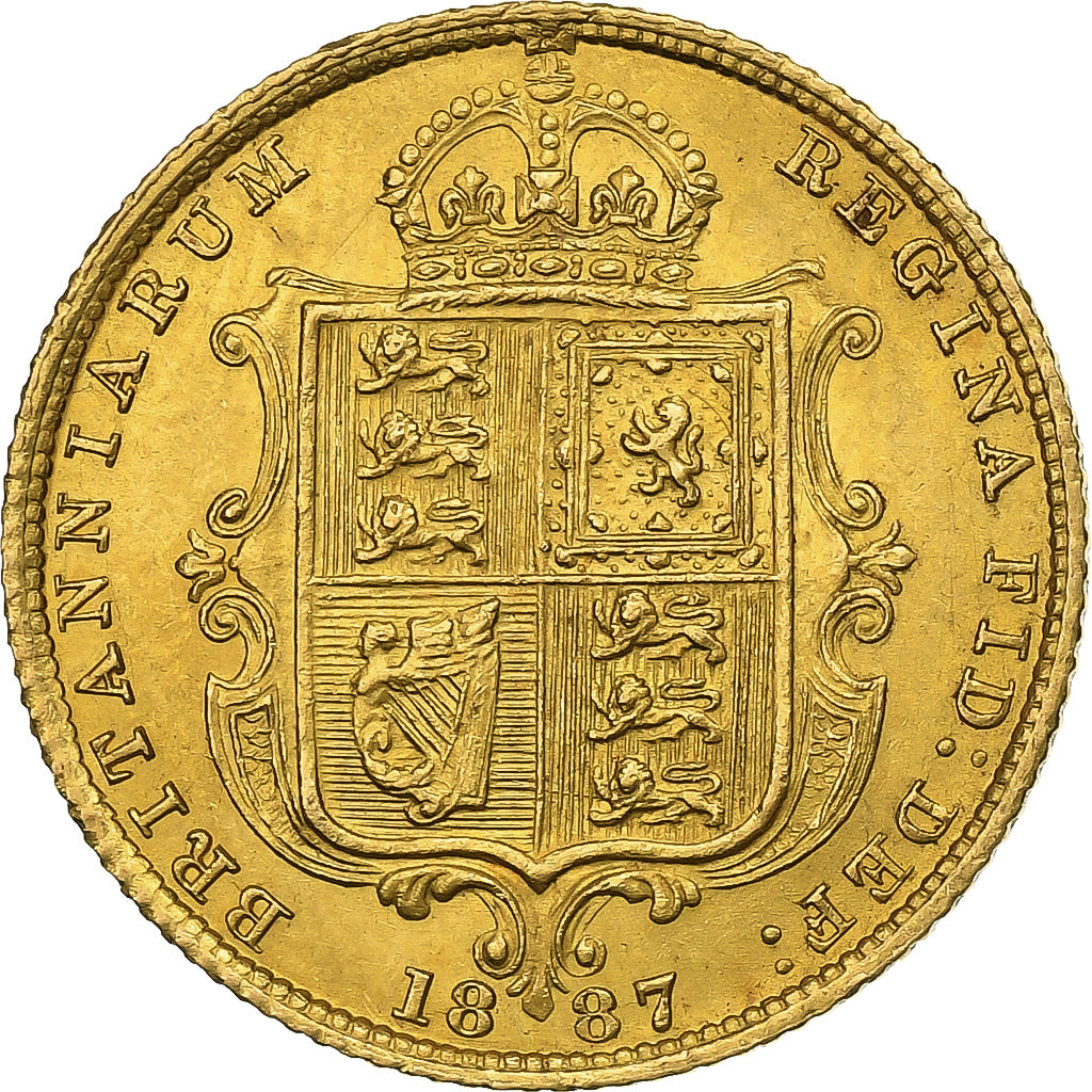 GREAT BRITAIN, 1/2 Sovereign, 1887, London, KM #766, EF(40-45), Gold, 3.97