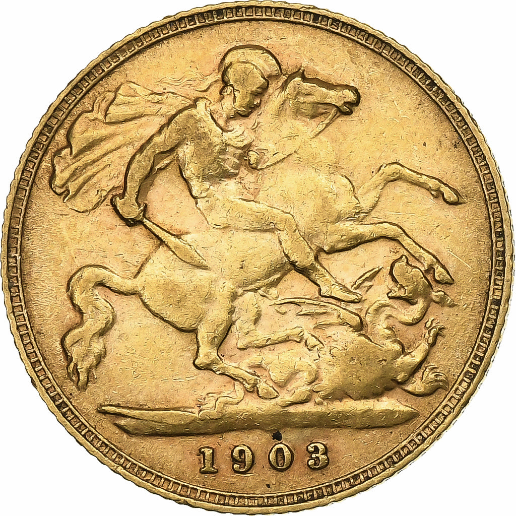 GREAT BRITAIN, 1/2 Sovereign, 1903, KM #804, AU(50-53), Gold, 4.00