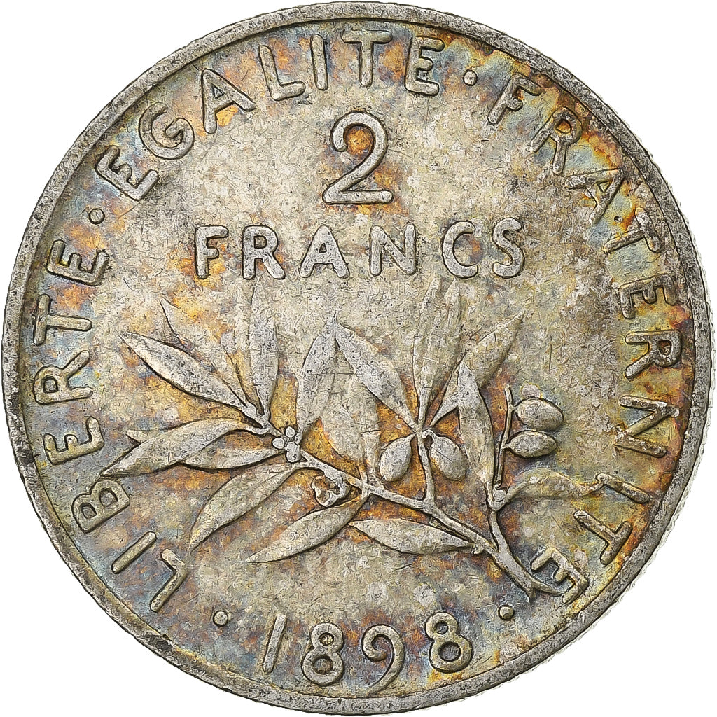 Munten, Frankrijk, Semeuse, 2 Francs, 1898, Paris, ZF+, Zilver, KM:845.1
