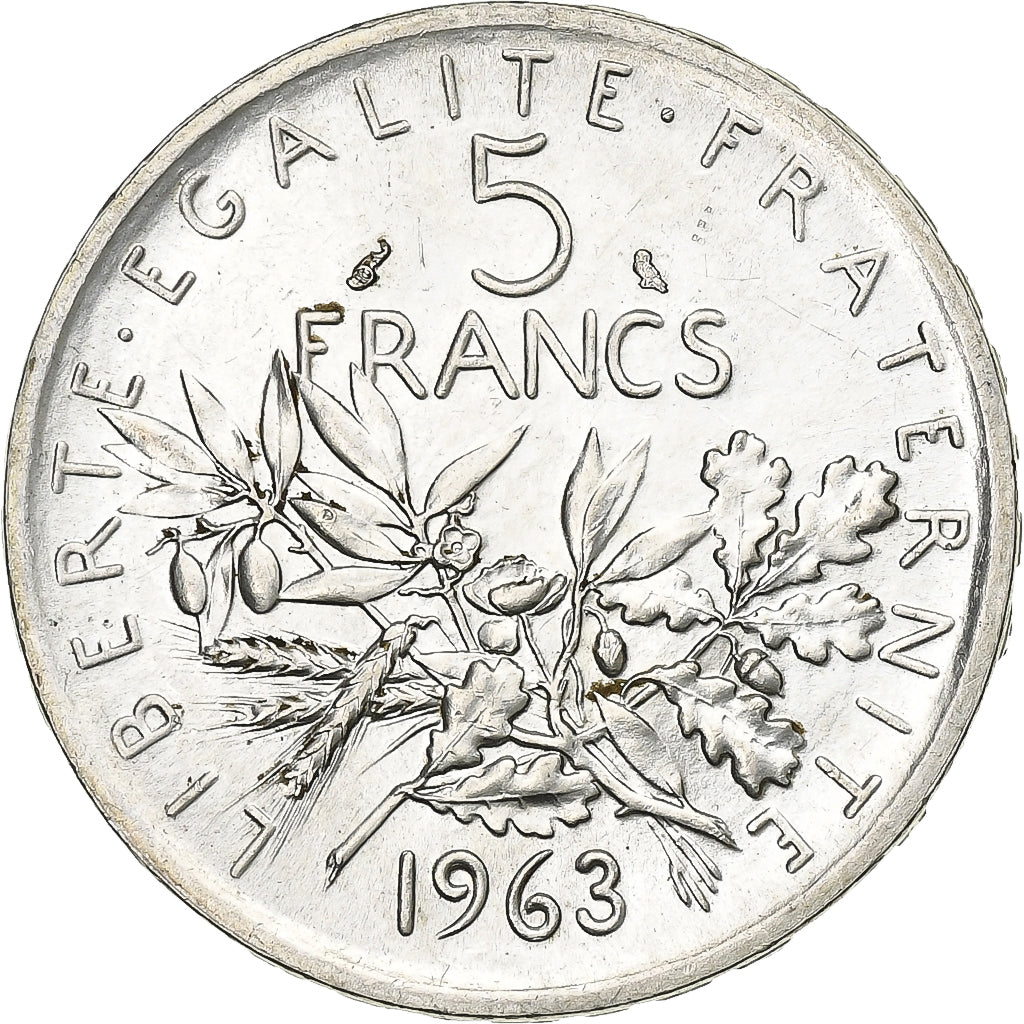 Moeda, França, Semeuse, 5 Francs, 1963, Paris, MS(60-62), Prata, KM:926