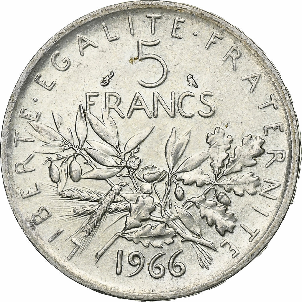 France, 5 Francs, Semeuse, 1966, Paris, Silver, AU(55-58), Gadoury:770, KM:926