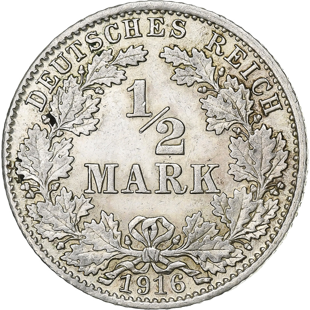 GERMANY - EMPIRE, 1/2 Mark, 1916, Munich, Silver, AU(50-53), KM:17