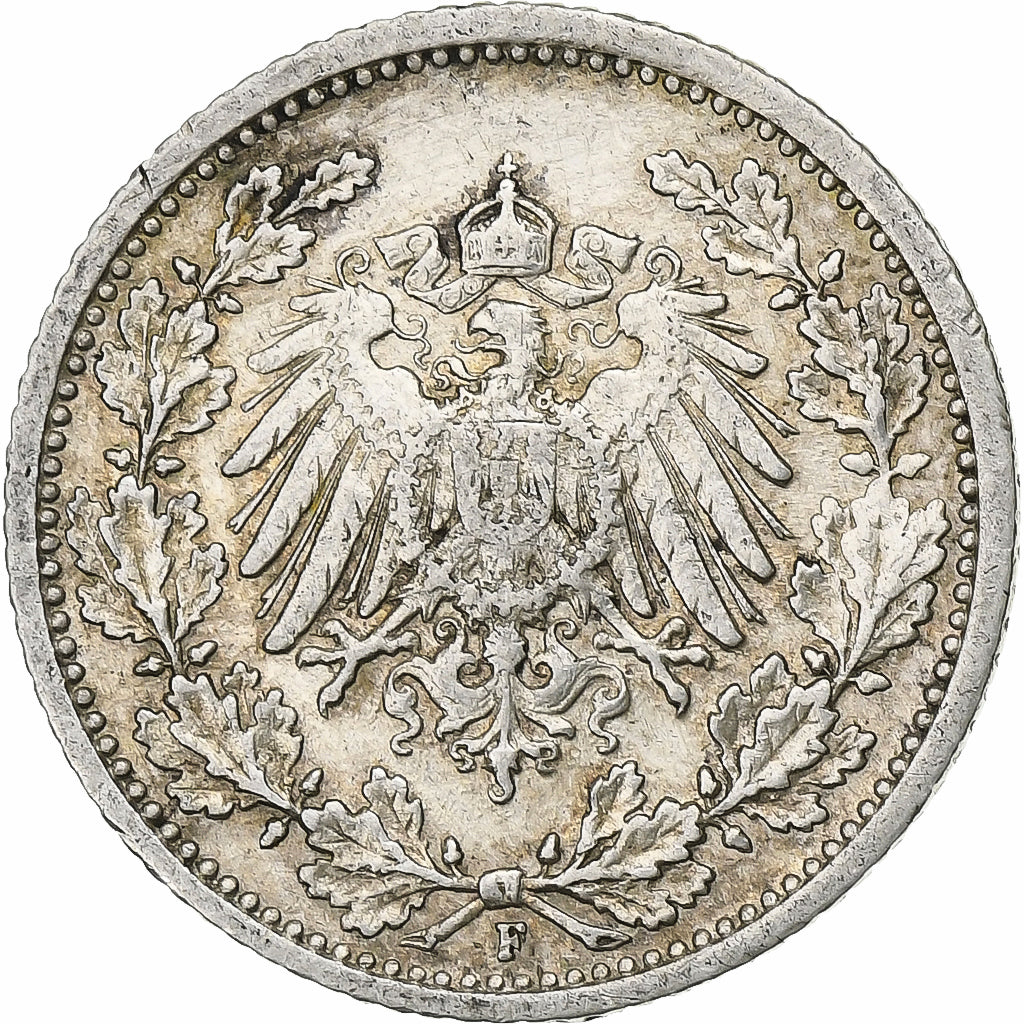 DUITSLAND - KEIZERRIJK, Wilhelm II, 1/2 Mark, 1913, Stuttgart, Zilver, ZF, KM:17