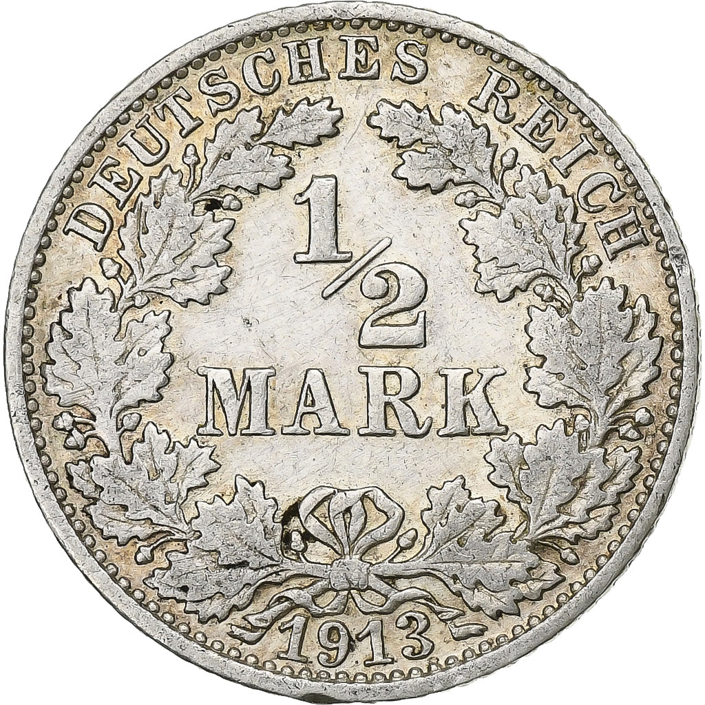 DUITSLAND - KEIZERRIJK, Wilhelm II, 1/2 Mark, 1913, Stuttgart, Zilver, ZF, KM:17