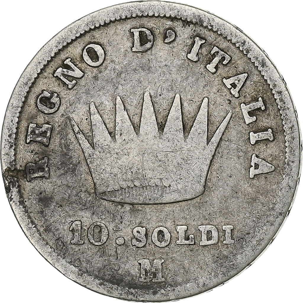Italy, Napoleon I, 10 Soldi, 1814, Milan, Silver, VF(20-25), Gadoury:IT21