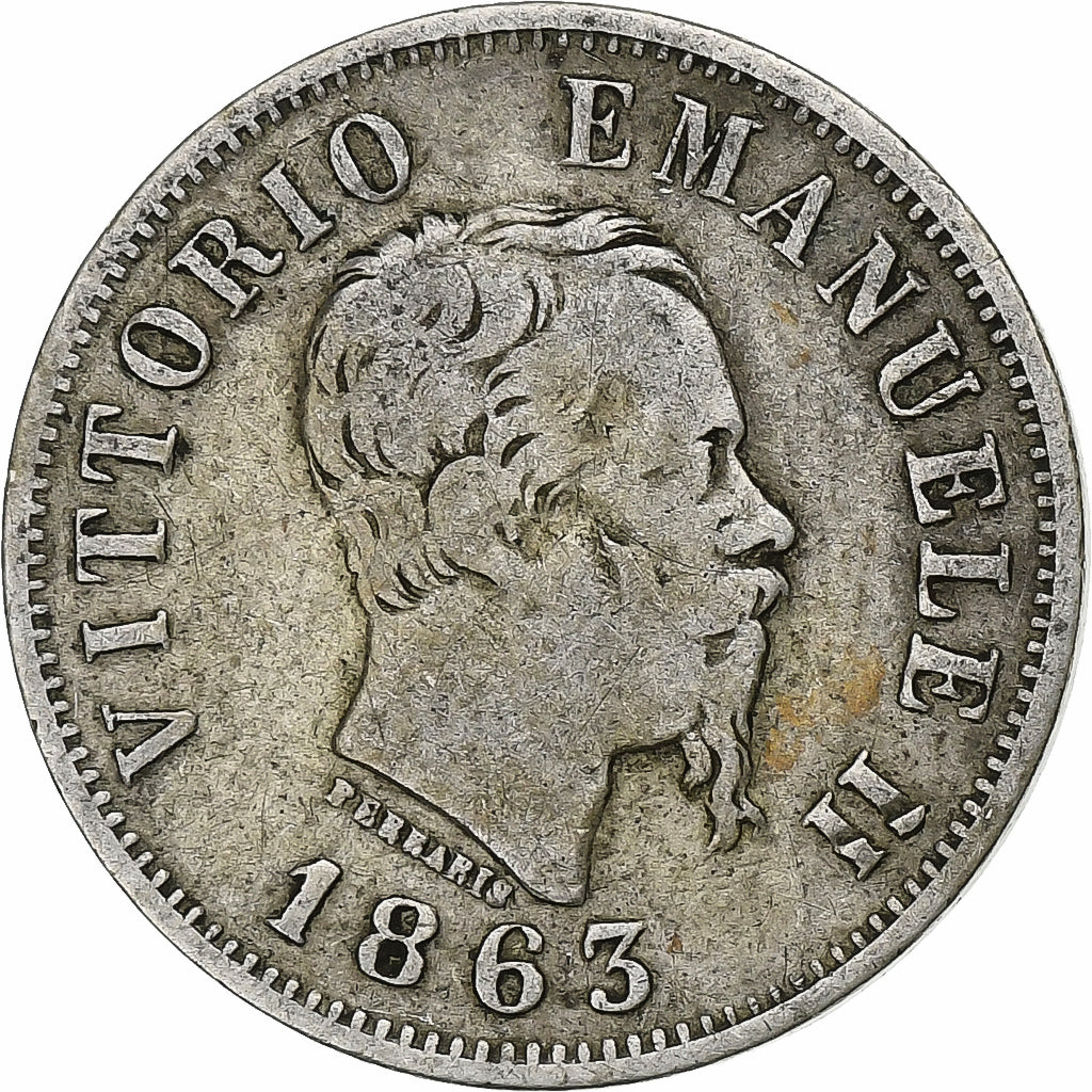 Italy, 50 Centesimi, 1863, Milan, Silver, VF(30-35)