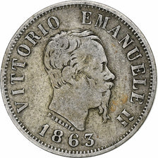 Italy, 50 Centesimi, 1863, Milan, Silver, VF(30-35)