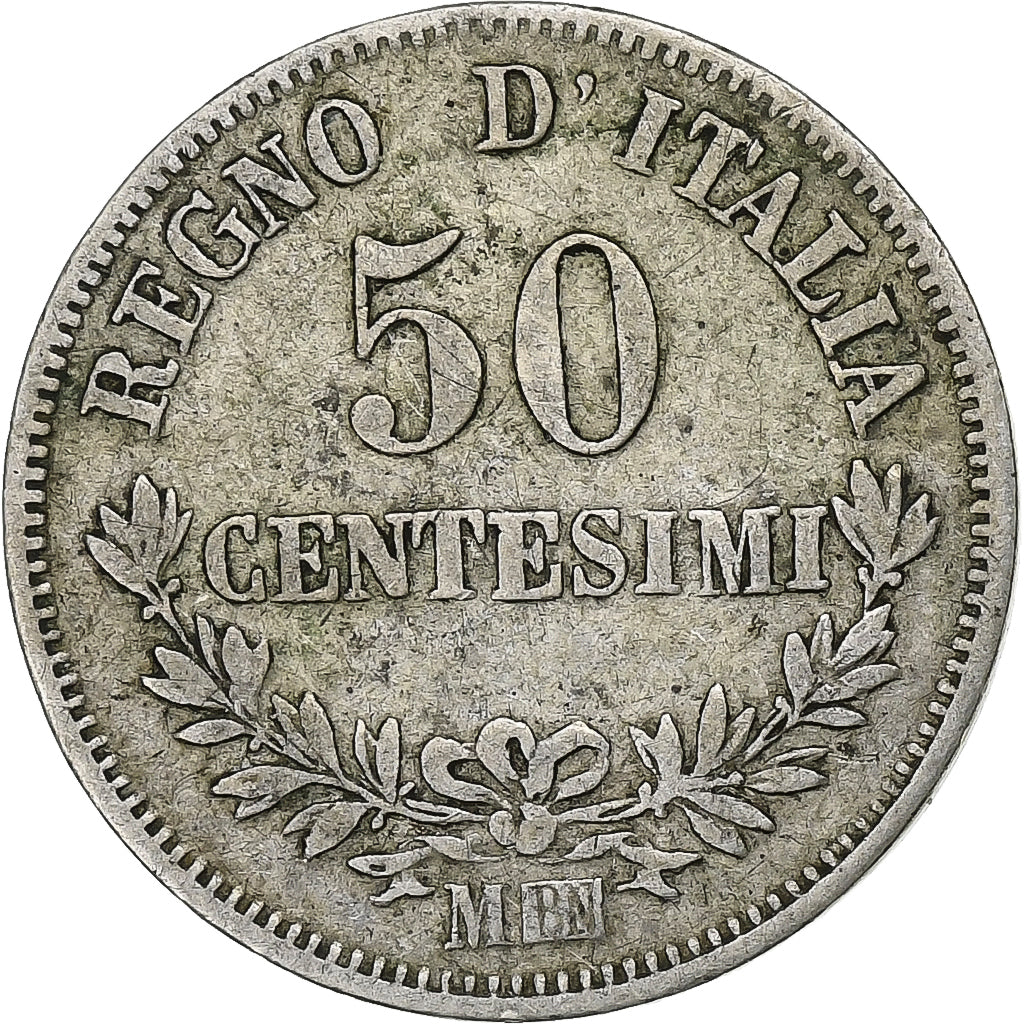 Italy, 50 Centesimi, 1863, Milan, Silver, VF(30-35)