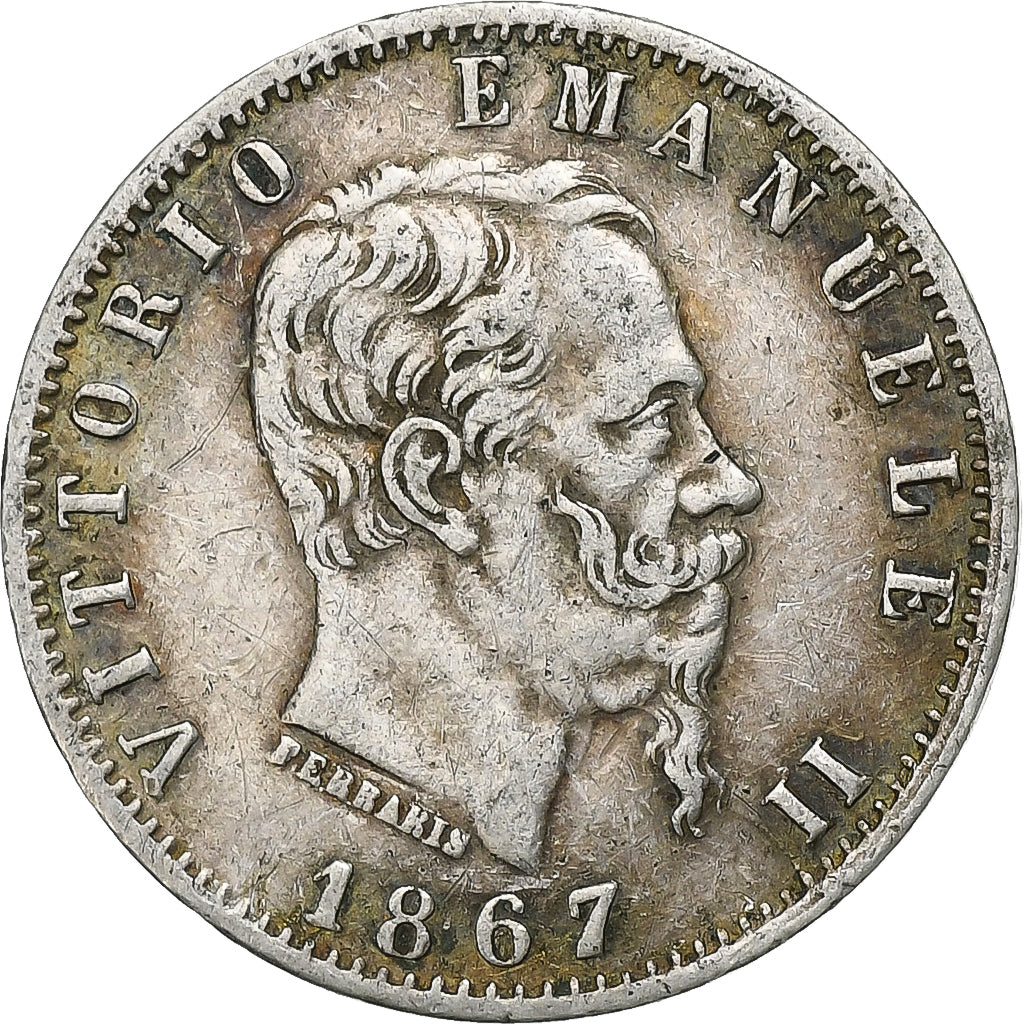 Italy, Vittorio Emanuele II, 20 Centesimi, 1867, Torino, Silver, VF(30-35)