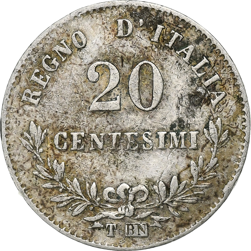 Italy, Vittorio Emanuele II, 20 Centesimi, 1867, Torino, Silver, VF(30-35)