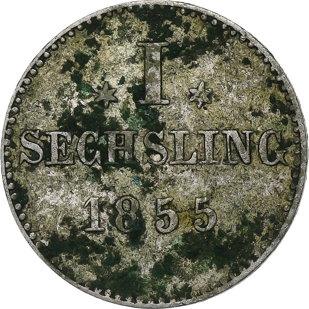 GERMAN STATES, Schilling, 1855, KM #586, VF(30-35), Silver, 1.00