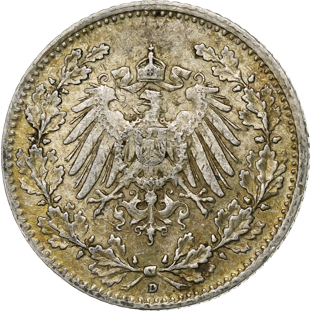 Moeda, ALEMANHA - IMPÉRIO, 1/2 Mark, 1915, Munich, MS(63), Prata, KM:17