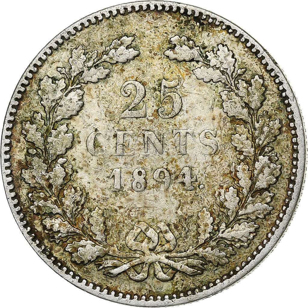 Coin, Netherlands, Wilhelmina I, 25 Cents, 1894, VF(30-35), Silver, KM:115