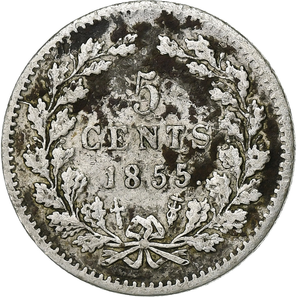 Moneta, Paesi Bassi, William III, 5 Cents, 1855, MB+, Argento, KM:91