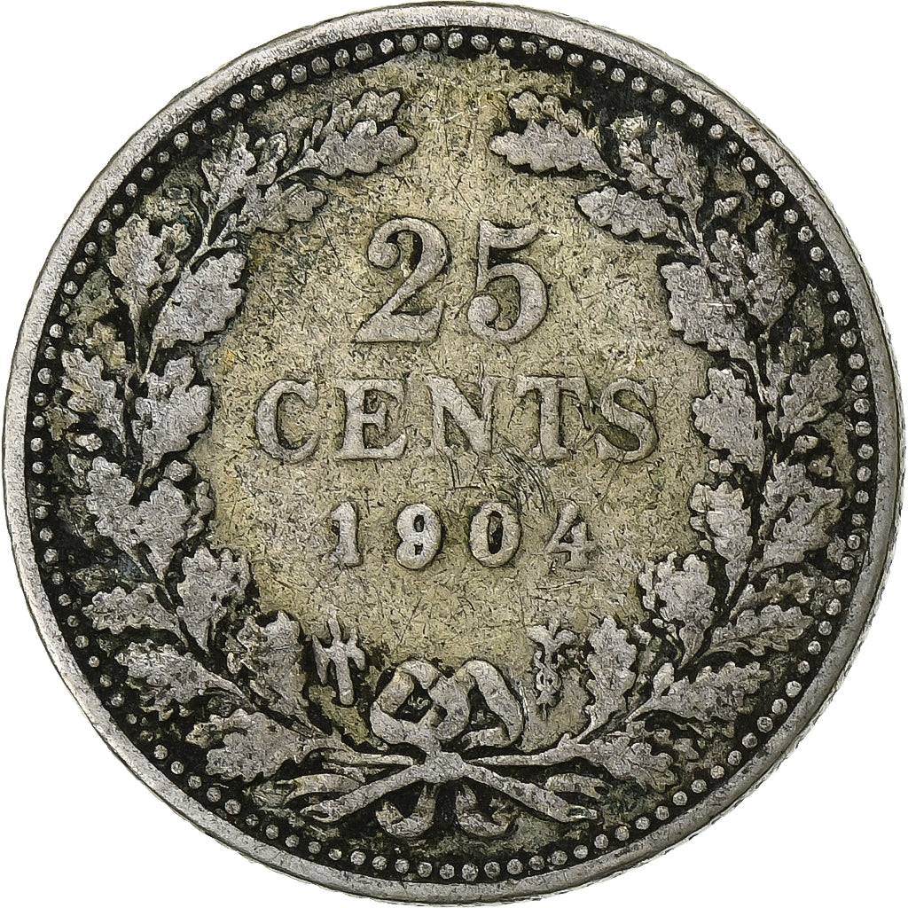 Moneda, Países Bajos, Wilhelmina I, 25 Cents, 1904, Utrecht, BC+, Plata