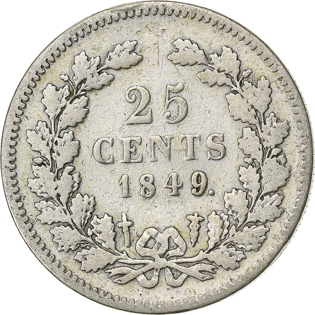 Moeda, Países Baixos, William II, 25 Cents, 1849, VF(30-35), Prata, KM:76