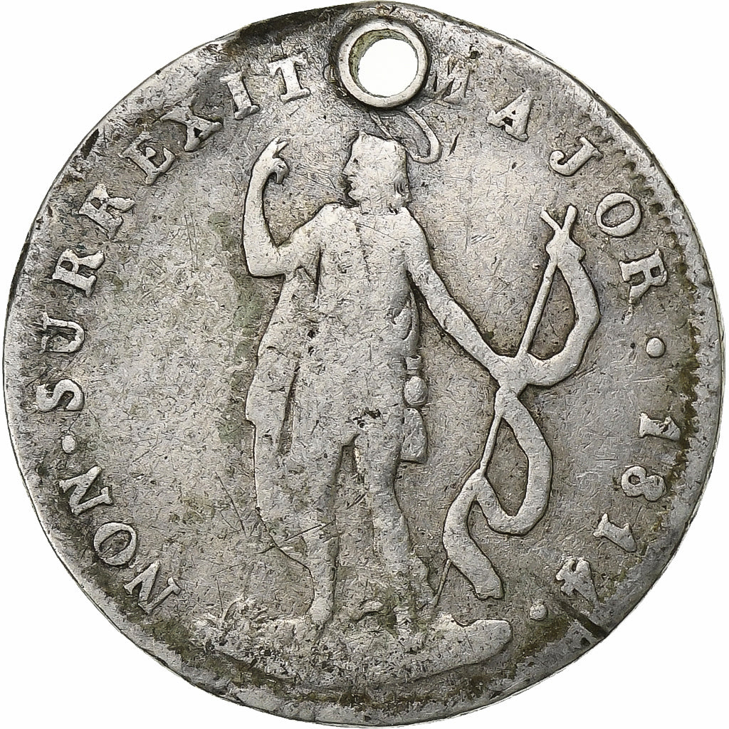 Coin, ITALIAN STATES, GENOA, 10 Soldi, 1814, VG(8-10), Silver, KM:286