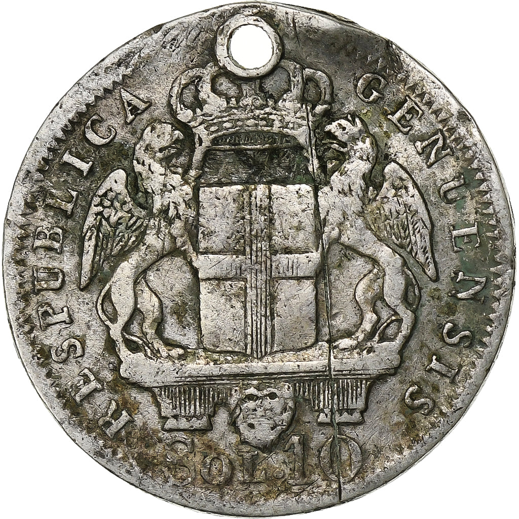 Coin, ITALIAN STATES, GENOA, 10 Soldi, 1814, VG(8-10), Silver, KM:286