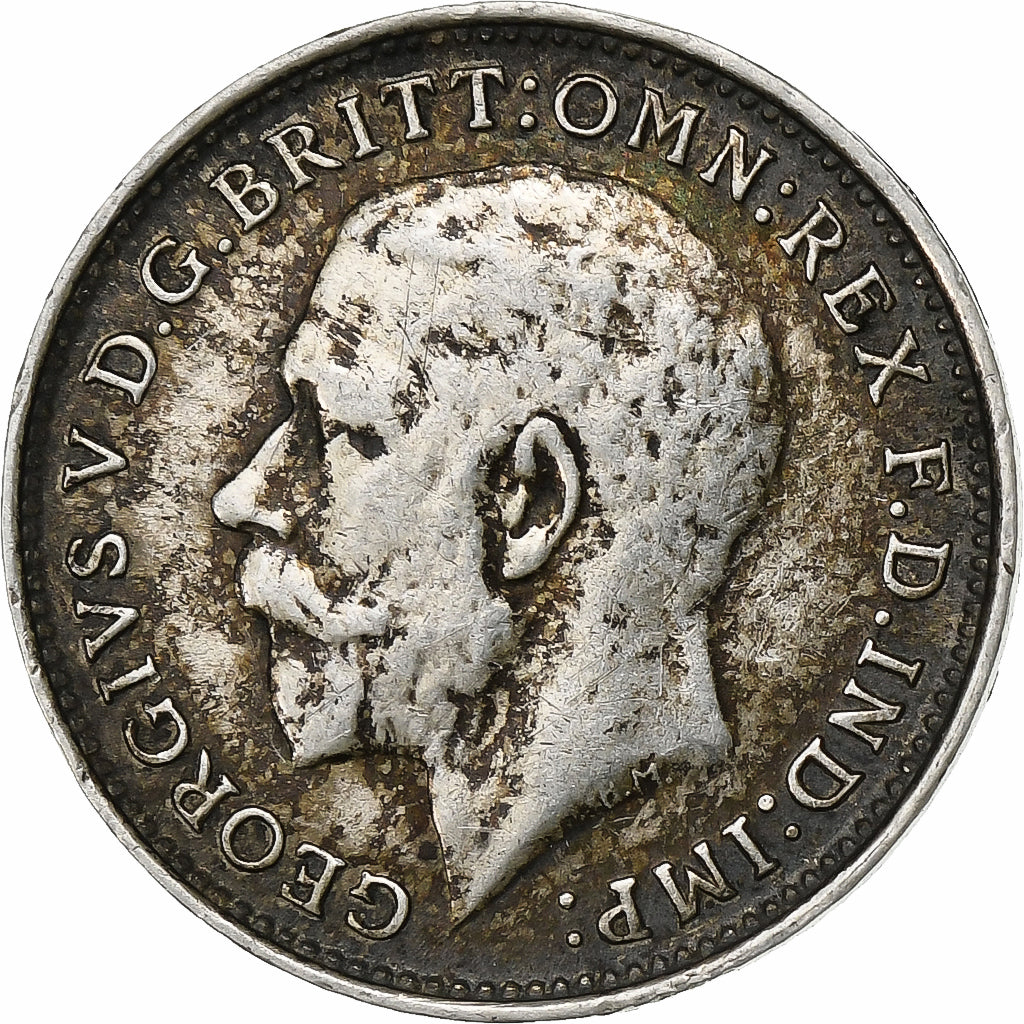 Gran Bretaña, George V, 3 Pence, 1919, MBC+, Plata, KM:813