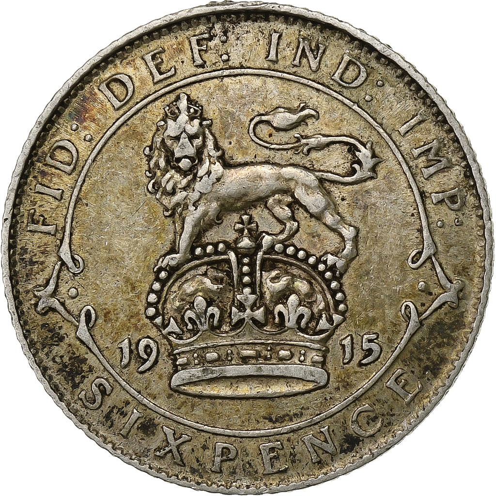 Grã-Bretanha, George V, 6 Pence, 1915, Prata, AU(50-53), KM:815