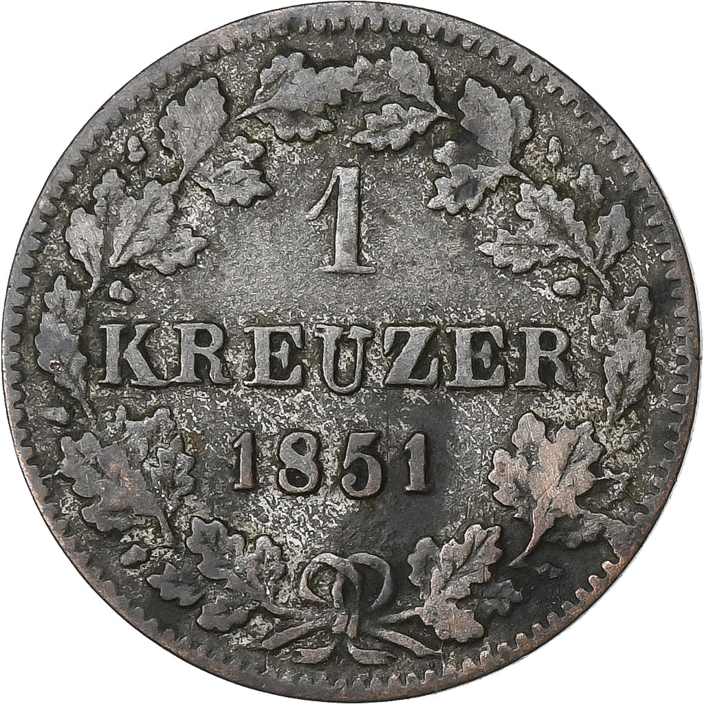 Moneta, Stati tedeschi, WURTTEMBERG, Wilhelm I, Kreuzer, 1851, BB, Argento