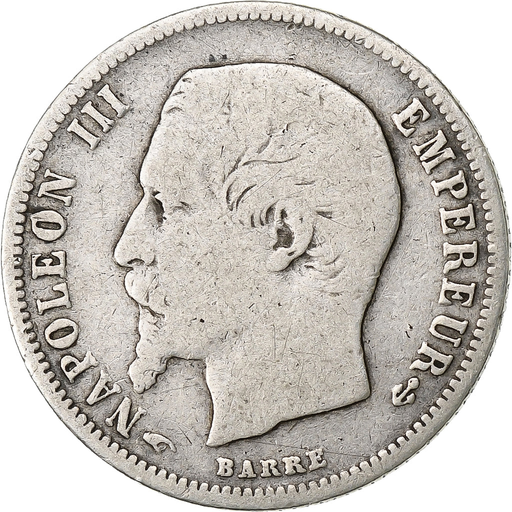 FRANCE, 50 Centimes, 1858, Paris, VF(30-35), Silver, Gadoury #414, 2.07