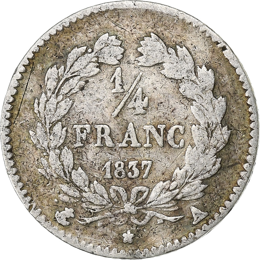 Coin, France, Louis-Philippe, 1/4 Franc, 1837, Paris, VF(20-25), Silver