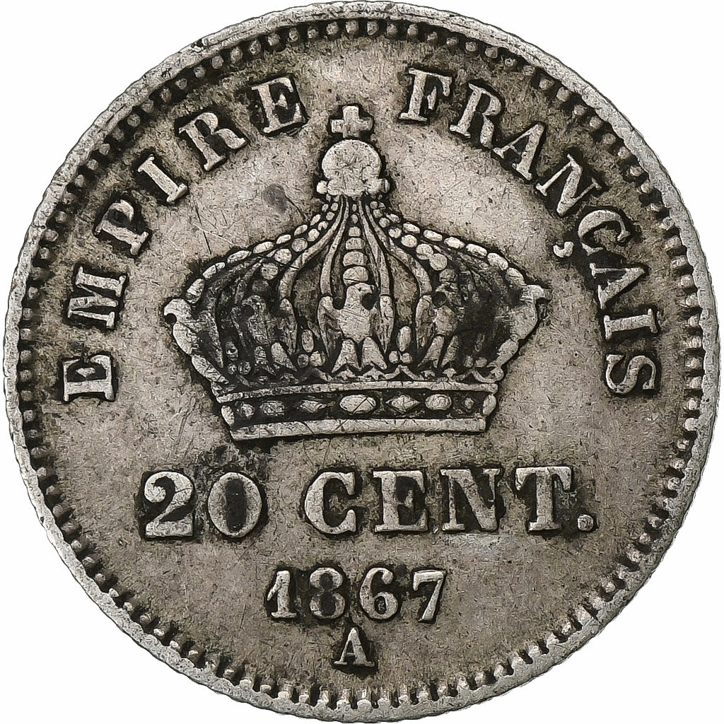Frankreich, Napoleon III, 20 Centimes, 1867, Paris, VF(30-35), KM 808.1