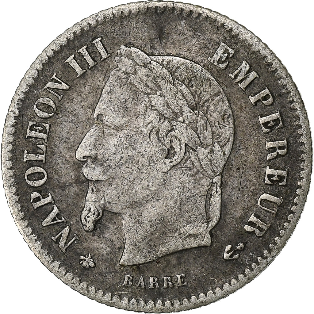 France,Napoleon III,20 Centimes,1867,Paris,VF(30-35),Silver,KM 808.1,Gadoury 309
