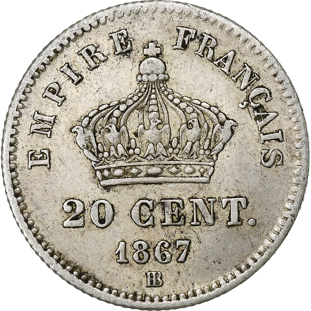 France, Napoléon III, 20 Centimes, 1867, Strasbourg, Argent, TTB, Le