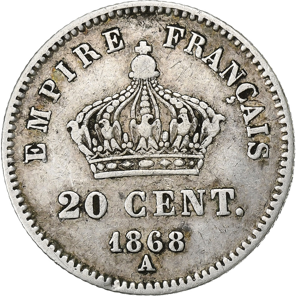 Frankreich, Napoleon III, 20 Centimes, 1868, Paris, SS+, Silber, KM:808.1