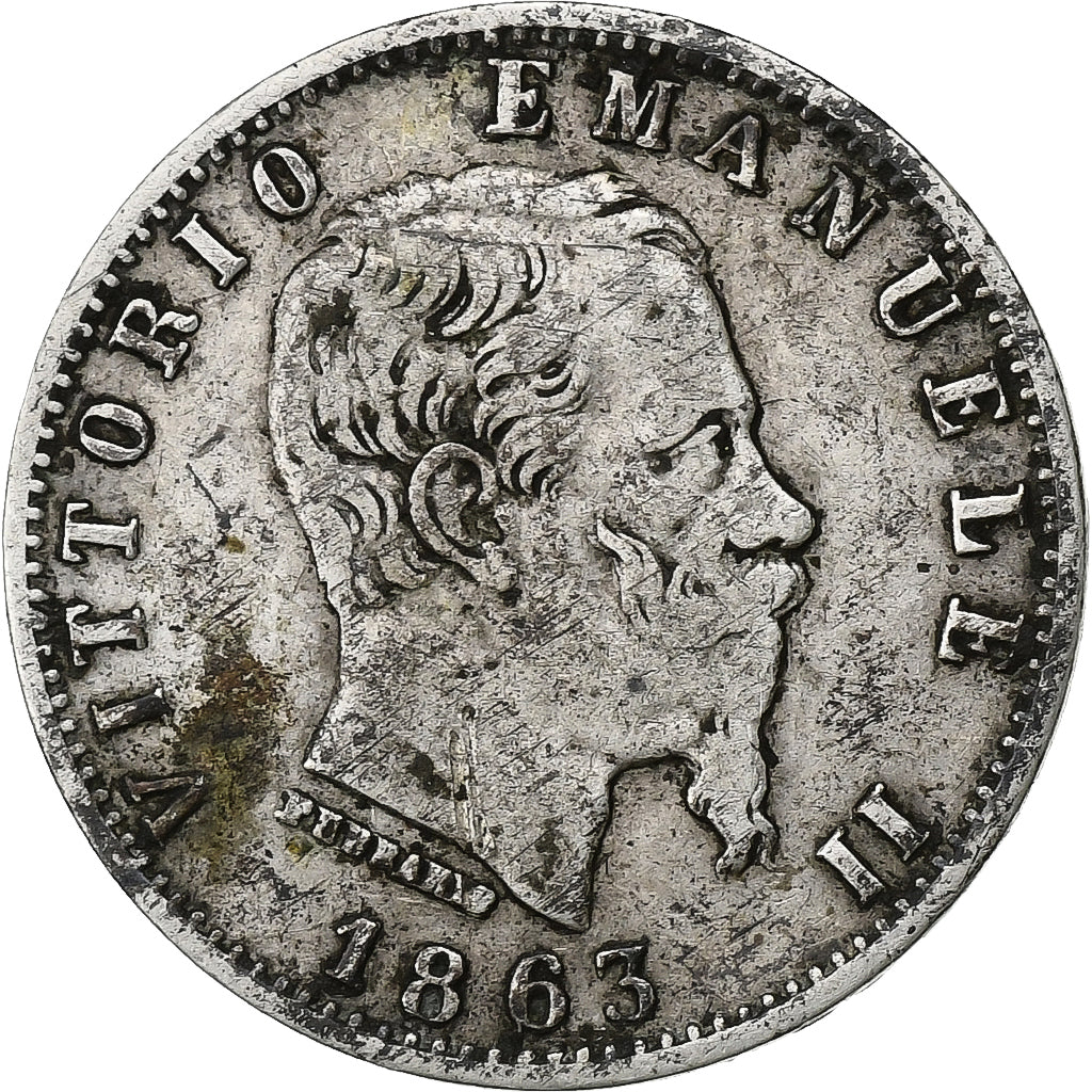 Italy, Vittorio Emanuele II, 20 Centesimi, 1863, Milan, EF(40-45), Silver