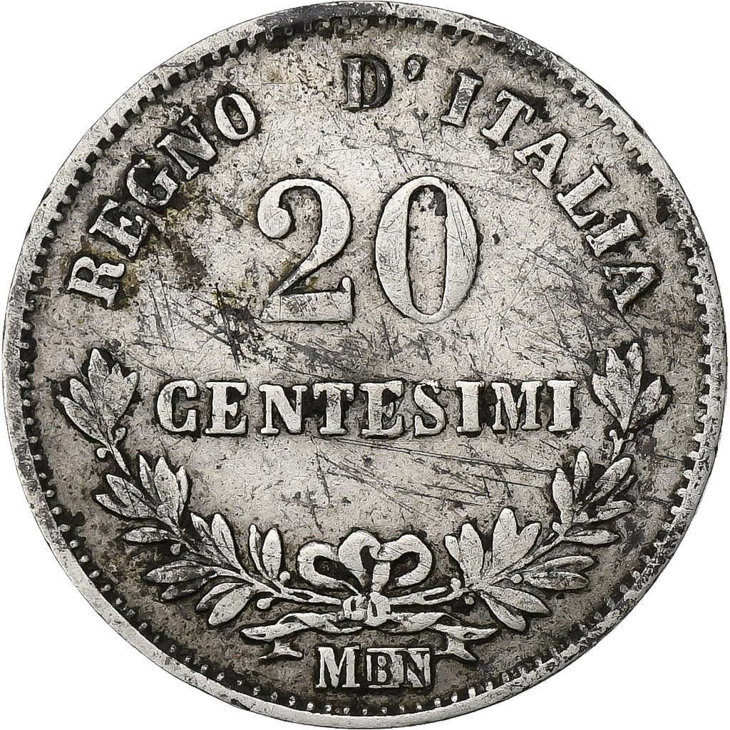 Italy, Vittorio Emanuele II, 20 Centesimi, 1863, Milan, EF(40-45), Silver
