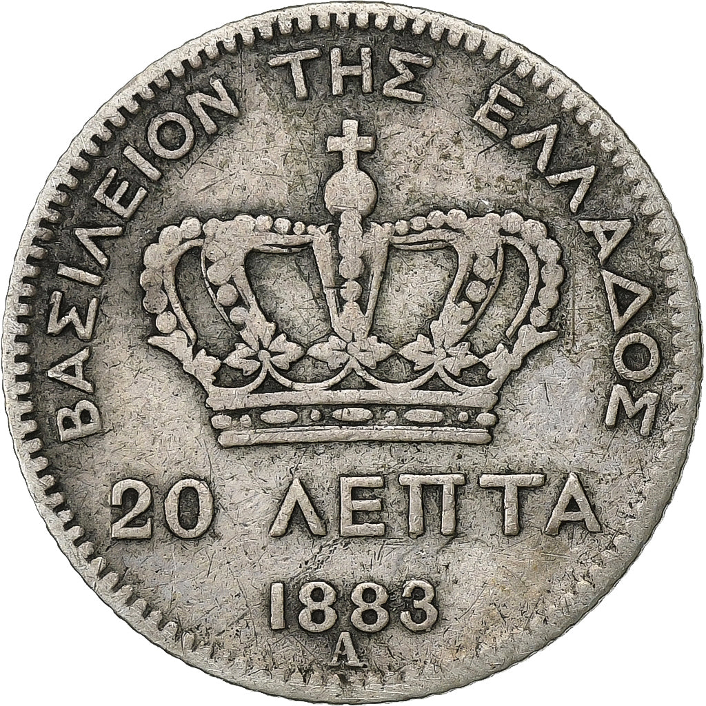 Coin, Greece, George I, 20 Lepta, 1883, Paris, VF(30-35), Silver, KM:44